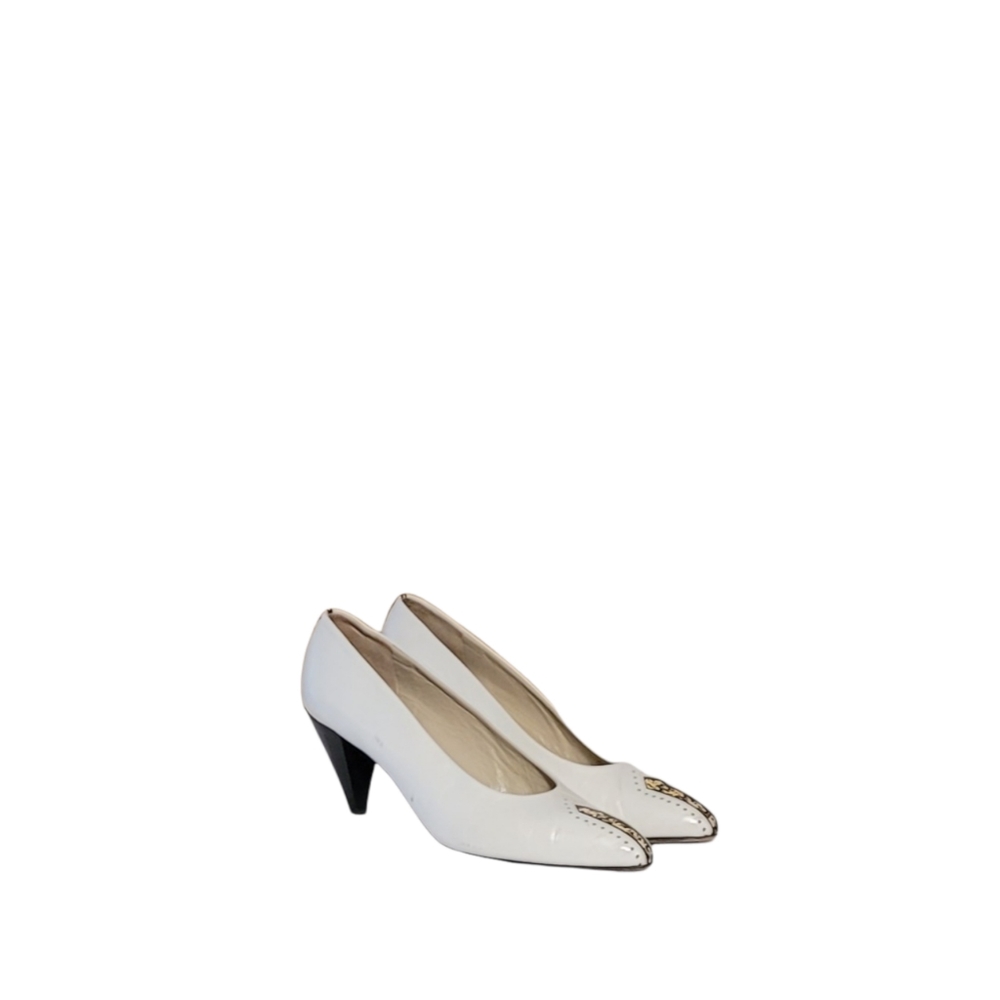 Women Vintage Leather White Pumps By Via Spiga 9AA/ Women Designer Pumps/ Women